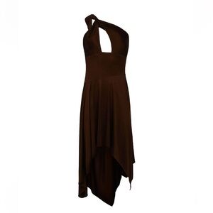 NWT RtA Asymmetric One-Shoulder Brown Midi Dress Size 2